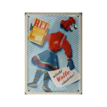 Plechová cedule Plechová cedulka Rei wäscht Wolle wunderbar!