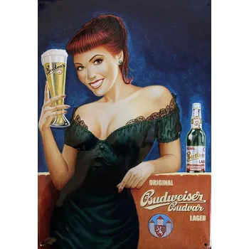 Plechová cedule Plechová cedule Budweiser Budvar pivo žena