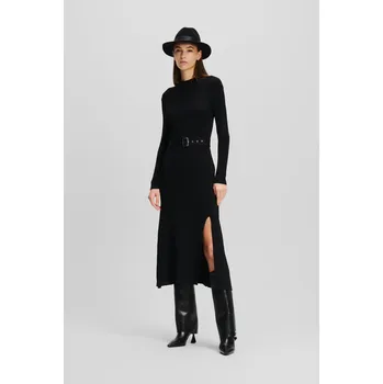 Dámské šaty ŠATY KARL LAGERFELD LSLV BUCKLE BELT KNIT DRESS BLACK