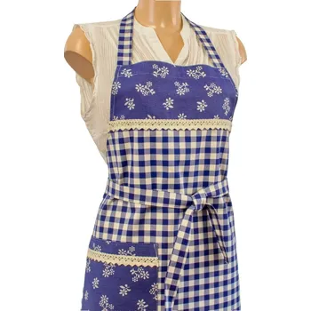 Kuchyňská zástěra Zástěra z modrého kanafasu Zástěra: Kostky 12x12mm a kytičky
