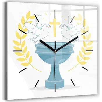 Hodiny Skleněné hodiny s motivem na zeď Tichý chod Křest svatý 30x30
