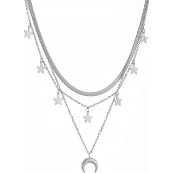 Náhrdelník STŘÍBRNÝ NÁHRDELNÍK TROJITÝ HVĚZDY MĚSÍC OCEL UŠLECHTILÁ CHIRURGICKÁ 316