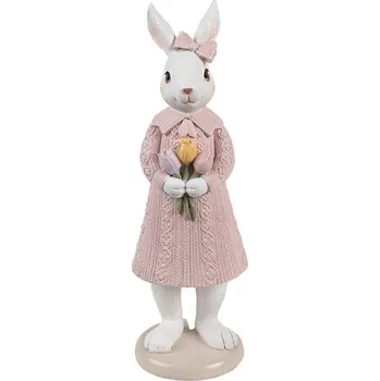 Velikonoční dekorace Clayre & Eef Dekorace králící dívka v ružových šatech 23 cm