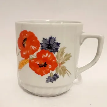 Starožitný porcelánový hrnek Máky Loket