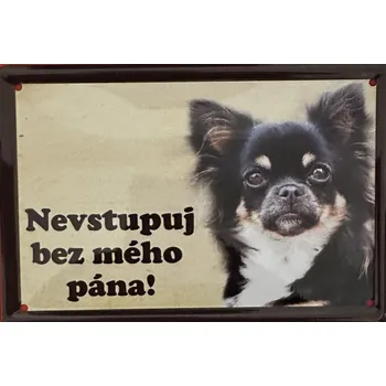 Plechová cedule Plechová cedulka Nevstupuj bez mého pána Čivava