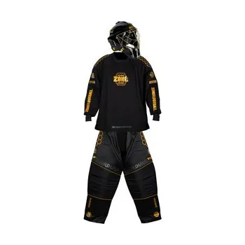 Florbalový dres Zone floorball PRO3 SUPERWIDE set with HELMET Brankářský set s přilbou M, černá / zlatá