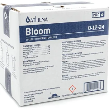 Hnojivo Athena PRO Bloom 900 g (2 lbs) (Kvetoucí rostliny potřebují větší množství fosforu (P) a draslíku (K), aby zvětšily objem květů a podpořily vysokou metabolickou aktivitu. Athena Pro Bloom přispívá vyváženým množstvím makro- a mikroprvků včetně síry (S),)