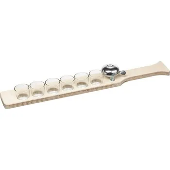 Dřevěný nosič se 6 panáky a zvonkem