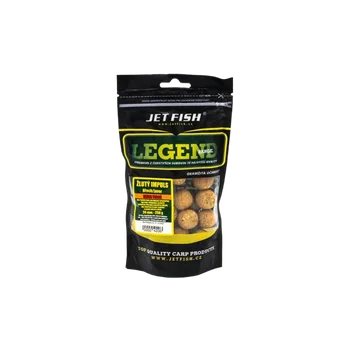 Boilies JetFish Jet Fish Legend Range Extra tvrdé boilie ŽLUTÝ IMPULS OŘECH JAVOR 24mm 250g