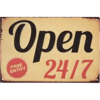 Plechová cedule Plechová retro cedule Open 24/7