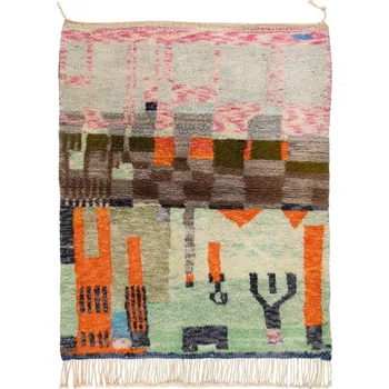 Koberec Ručně tkaný vlněný koberec BERBER MR4296 Beni Mrirt berber abstraktní, zelený / oranžový