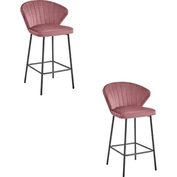 Jídelní židle Set dvou barových židlí GATTA sametové růžové (černé nohy) 2 ks