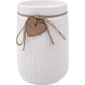 Váza Keramická váza Wood heart bílá, 14 x 20 cm