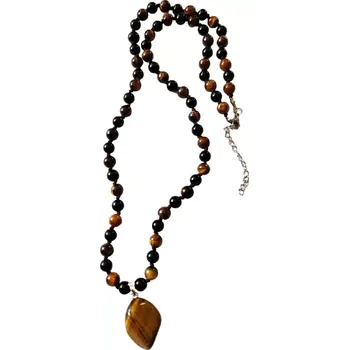 Náhrdelník Pánský náhrdelník z tygřího oka a onyxu s přívěskem