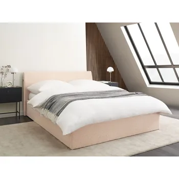 Postel Postel béžová s rámem buklé čalouněná s úložným prostorem 140 x 200 cm minimalistický vzhled ložnice Beliani