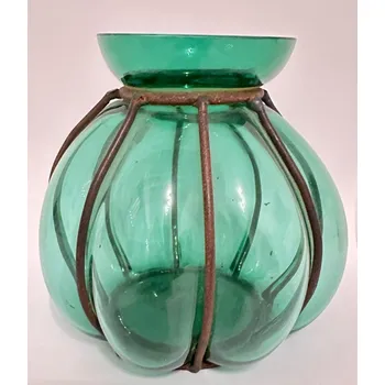 Váza Skleněná váza foukané sklo do drátů zelená