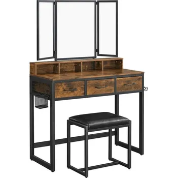 Toaletní stolek Toaletní stolek s 3-dílným skládacím zrcadlem RVT004B01