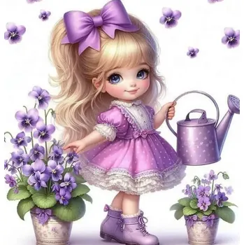 Diamantové malování Diamantové malování - Dívenka Fialenka (40x40)