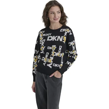 Dámský svetr KARDIGAN DKNY L/S LEGACY ALL OVER BLK/GLDNRD