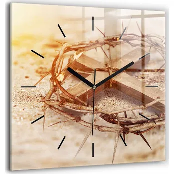 Hodiny Moderní Nástěnné Hodiny na Zeď Náboženské Kříž a trnová koruna 60x60