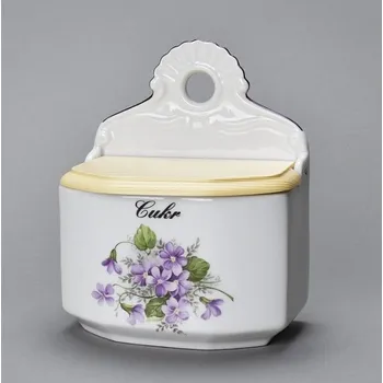 Stolování Český porcelán Dubí Porcelánová slánka fialky s textem Cukr 700 ml