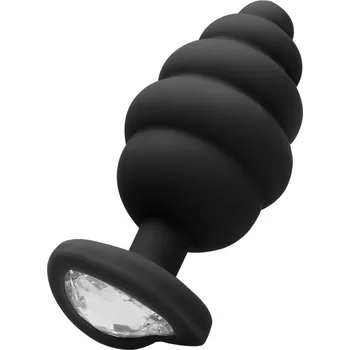 Anální kolík Shots - Ouch! Large Ribbed Diamond Heart Plug black anální kolík