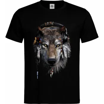 Pánské tričko Tričko Vlk se sluchátky Druh: Pánské, Barva: Černá, Velikost: S