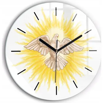 Hodiny Velké tiché nástěnné hodiny ze skla – Grafika Holubice Duch Svatý