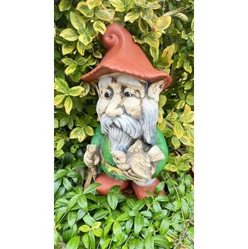 Zahradní dekorace Keramický trpaslík Alfréd s ptáčkem