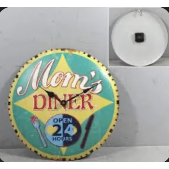 Hodiny Nástěnné kovové hodiny Mom's diner Open 24 hours