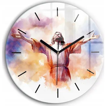 Hodiny Skleněné Hodiny Sklo Nástěnné Tiché ručičky Kuchyně Akvarely Ježíš a nebe