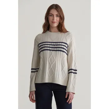 Dámský svetr ROLÁK GANT CONTRAST STRIPE CABLE KNIT CREAM