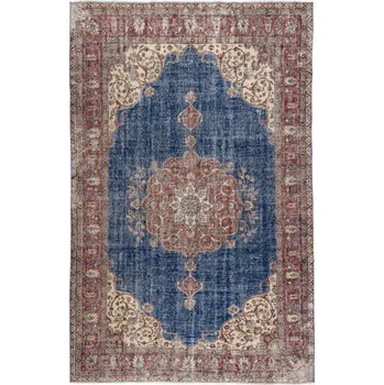 Koberec Ručně tkaný vlněný koberec Vintage 10532 rám / ornament, bordó / modrý
