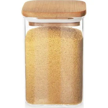 Dóza na potraviny Skleněná dóza s bambusovým víkem, vzduchotěsná, na potraviny a sypké produkty, 1,1 l