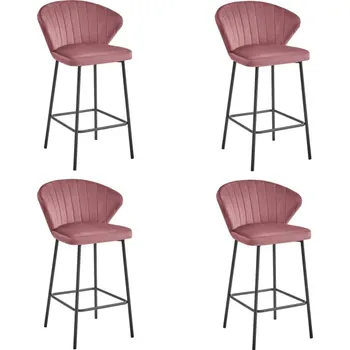 Jídelní židle Set čtyř barových židlí GATTA sametové růžové (černé nohy) 4 ks