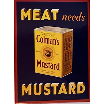 Dekorativní magnet Magnet na ledničku Meat needs Mustard retro reklama Maso potřebuje hořčici