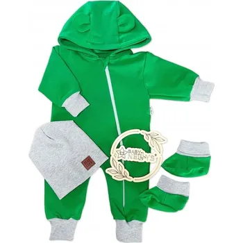 Dívčí oblečení Rostoucí teplákový overal pro miminko, čepice, botky, 3D, Nature - zelený, Velikost koj. oblečení 68/74 (6-9m)