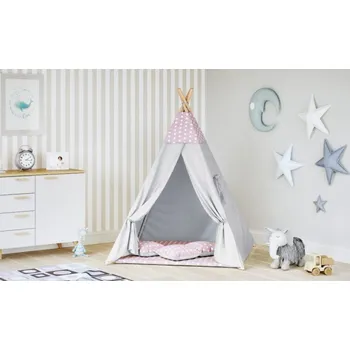 Dětský stan Dětský stan Tipi kuličky růžový/šedý
