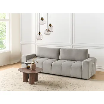 Pohovka 3místná rozkládací pohovka světle šedá látkové čalounění s úložným prostorem hustě polstrovaná nábytek moderní styl obývací pokoj Beliani