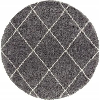 Koberec Kulatý huňatý Koberec 160 cm, šedo-krémový boho vzor s měkkým vlasem