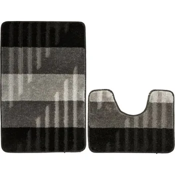 Koberec Sada koupelnových koberečků VIC šedá / černá, pruhy