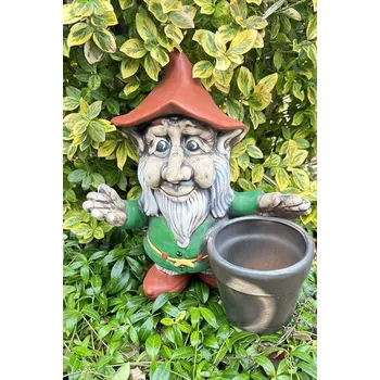 Zahradní dekorace Keramický trpaslík Alfréd s květináčem