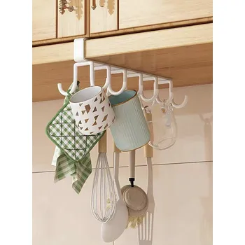 Věšák DVOJITÝ WIESZAK NA KUBKI ZÁVĚSNÝ DRŽÁK 12 HÁČKŮ BÍLÝ BEZ VRTÁNÍ