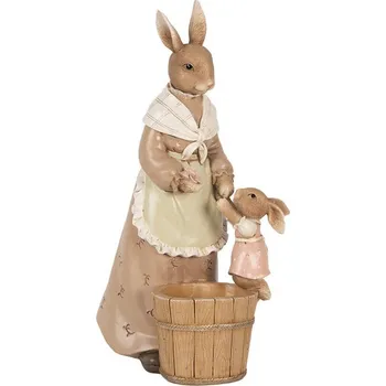 Bytová dekorace Clayre & Eef Dekorace králičí žena v šatech s malým králíčkem - 13*10*24 cm
