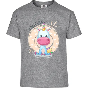 Pánské tričko Tričko Bílý jednorožec Druh: Dětské, Barva: Šedá, Velikost: 134-M