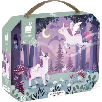 Janod Puzzle v kufříku Jednorožci 54 ks