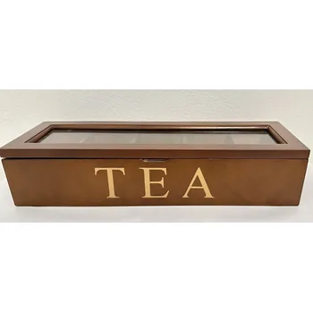 Dárková krabička Luxusní dřevěná krabička na čaj se sklem Tea podélný
