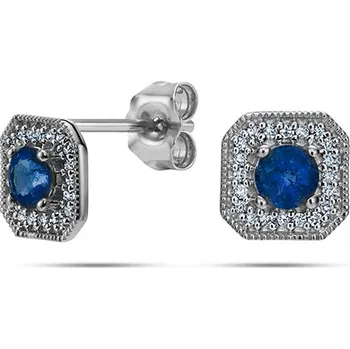 Náušnice Napichovací náušnice ve tvaru kostky se safírem 0,33ct, bílé zlato KU2120A + dárkové balení LUXUS zdarma