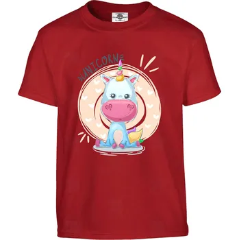 Pánské tričko Tričko Bílý jednorožec Druh: Dětské, Barva: Červená, Velikost: 110-XS