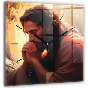 Hodiny Skleněné hodiny nástěnné tiché Modlitba Ježíše 60x60 cm